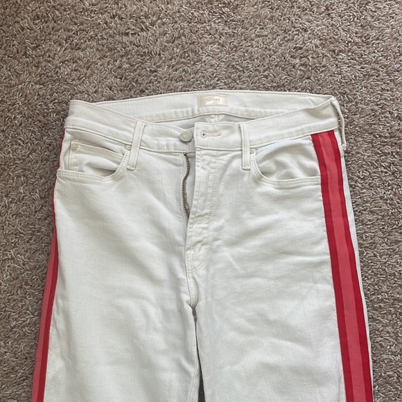 Mother Cream Jeans with Pink and Red Stripe - Picture 2 of 8